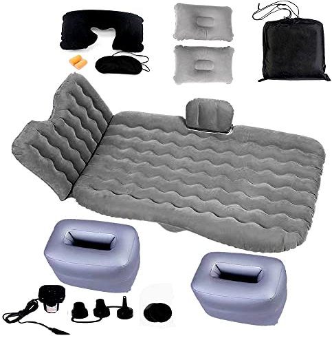 Icelus Inflatable Car Air Mattress with Back Seat Pump - Portable Travel, Camping, Vacation, Floating Bed - Sleeping Blow-Up Bed Pad Fits SUV, Truck, Minivan/Compact Twin Size