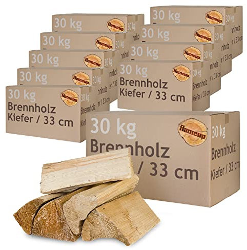 Kiefer Brennholz Kaminholz Holz 5-500 kg Für Ofen und Kamin Kaminofen Feuerschale Grill Feuerholz Holzscheite Wood 33 cm kammergetrocknet Flameup, Menge:300 kg