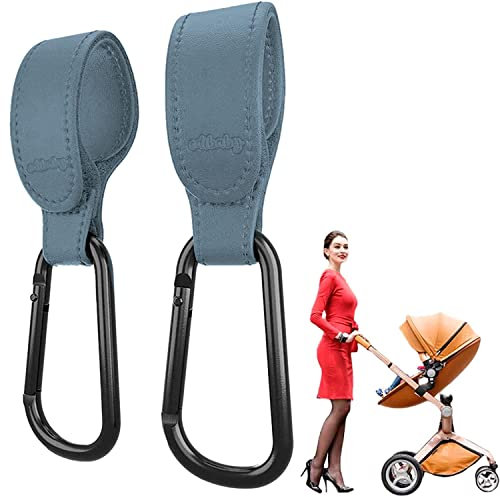 Edibaby, Ganci Passeggino, in Pelle, 2 Unità, Universale, Moschettoni per Carrozzina, per Borsa Passeggino, Zaini, ecc. (Grigio)
