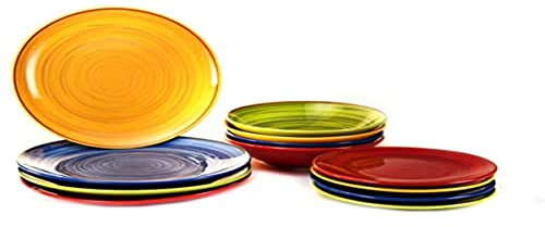 H&H Service d'assiettes colorées 12 pièces – Service d'assiettes pour 4 personnes multicolores – Set d'assiettes fabriquées en Stoneware – Remplissez votre table de couleur