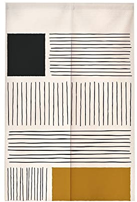 Surwin Rideau de Porte Japonais Long Tapisserie Noren en Lin Géométrie du Cercle Fenêtre Rideaux Panneau Tenture Tapisserie Décoration pour Cuisine Chambre Maison (90x200cm,Le Noir)