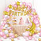 BEBOAN Kit d'arche de ballons, guirlande de 125 ballons en latex rose, doré, blanc pour fête d'anniversaire avec ballons Happy Ballons, étoiles et lune, confettis décoratifs pour anniversaire de