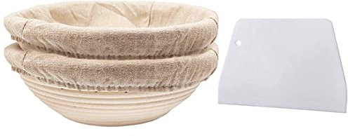 Staccatory Round Set,2 Baskets for Bread and Bread Dough, Banneton Proofing Basket with Linen Inserts,Dough Scraper Set Round