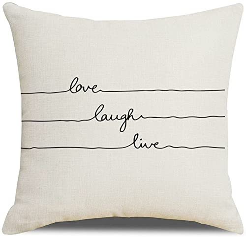 1 Kopfkissenbezug 40x40cm, Kissenhülle Schwarz-Weiss Love Laugh Live Leinen Kissenbezug Sitzkissen Dekokissen Couchkissen Dekoration