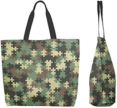 Lawenp Jigsaw Puzzle Green Camo Pattern Tote Bag for Women Ladies Handbags Shoulder Bags For Work Beach Travel Shopping