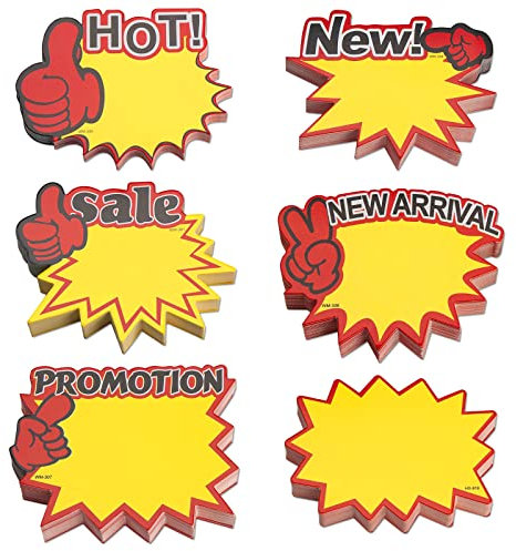 RSXING 300 Pcs Fluoreszierende Preisschilder Blanko Starburst Burst Preis Zschilder, Fluoreszierende Zeichen Platzen Papier, Verkaufsschild Preis für Supermärkten, Geschäft, Party Favor