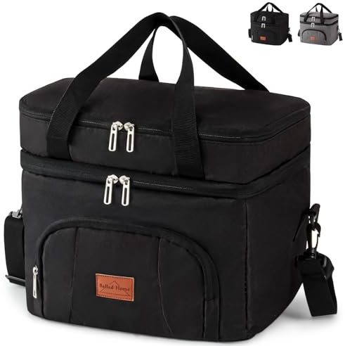 BalladHome Sac Isotherme Repas 23L Lunch Bag Sac à Déjeuner Sac Isotherme 2 Compartiment Sac Réfrigérant Portable Panier Repas Sac isotherme Pliable Pour Hommes, Femmes (Noir)