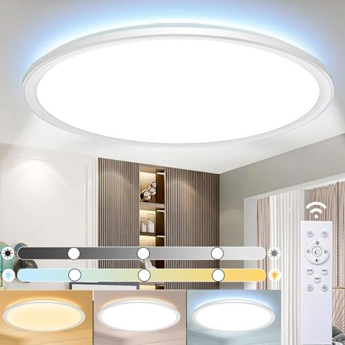 HABOWN® Lampara Techo,24W 3000K-6500K Plafones para Techo LED Regulable,3000LM IP40 Impermeable Plafon LED Techo Redonda con Mando a Distancia,Brillo Ajustable,Fácil de Instalar,Ø29*H2.5cm