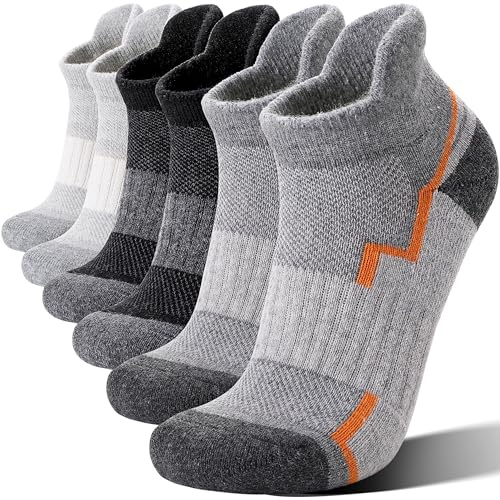 Welwoos Merino Wool Ankle Hiking Socks Thermal Warm Thick Winter Compression Support Running Cushion Athletic No Show Socks for Women Men Gifts Stocking Stuffers 6 Pairs(Mixed Grey,L)
