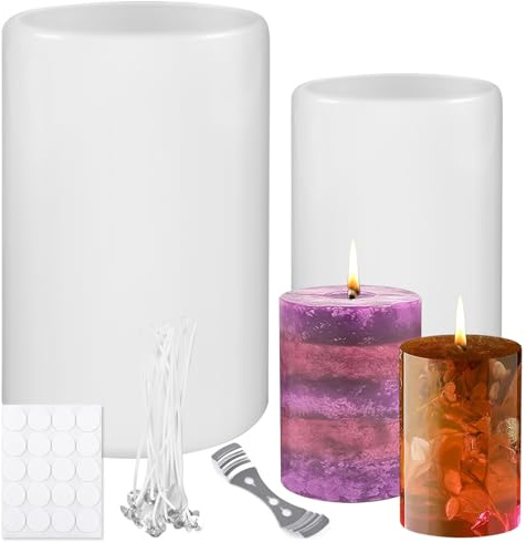 Kerzenform,Kerzenformen zum Gießen Silikon Set,2 Stück Zylindrische Kerzenformen,20 Kerzendocht,1 Aufkleber,DIY Silikonform,Kerzenform Silikon Run,für Aromatherapie Kerzen,Blumenproben