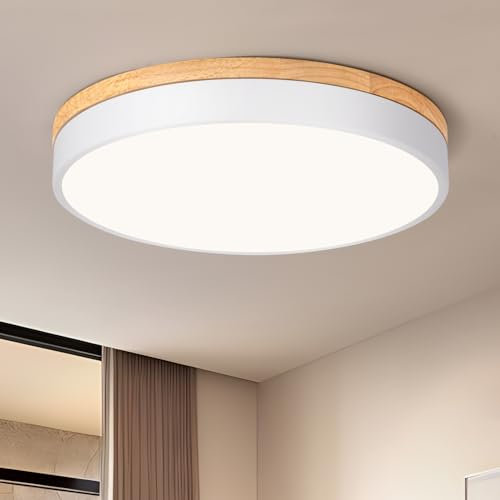 Vikaey LED Deckenlampe, Led Deckenleuchte Weiß, 40cm Lampe Holz für Wohnzimmer Schlafzimmer Küche Flur 36W 4000K