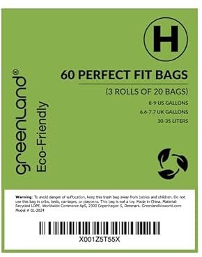 Greenland Eco-Friendly 60 Bin Liners Compatible with Simplehuman (Code H, 8-9 Gallons, 30-35L)