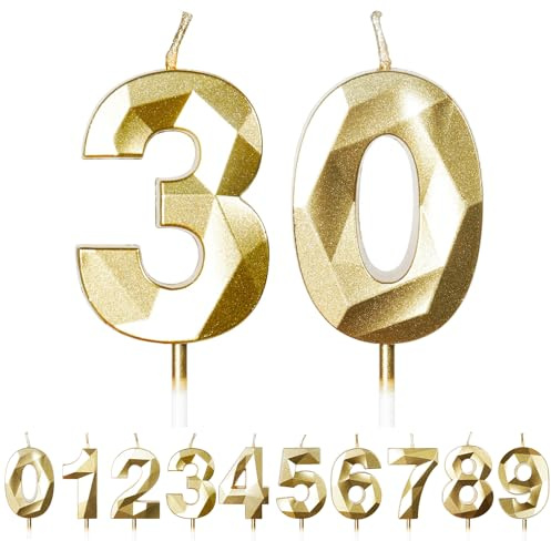 FUZVOL Birthday Cake Candles, Gold Number 30 Candle | Cake Topper Decorations