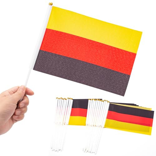 Drapeau Allemand 14x 21cm, 20 Pièxes Petit Drapeau Allemagne avec Poteau, Mini Drapaux Drapeaux du Monde pour Decoration