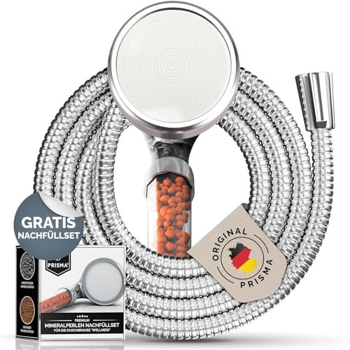 Prisma Handbrause mit Schlauch 125cm PVC Made in Germany - Wassersparender Duschkopf mit Schlauch Handbrause Duschbrause mit Duschschlauch