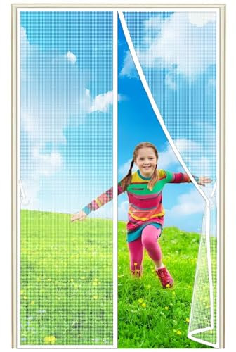 Fiberglass Magnetic Garage Screen Door, 130x290cm Double Hands Free Mesh Screen DoorRetractable Garage Door Screen with Roll Up Starps, White 1995-Size