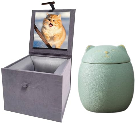 Umberdom Urne funéraire pour cendres de chat en céramique mate fabriquée à la main avec boîte (vert clair, taille L)