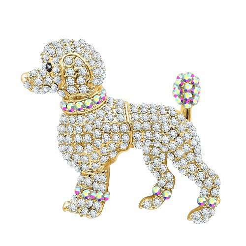 KristLand Nette Tiere Hund Brosche Pudel Brosche Pin emailliert mit glitzernden Kristallen für Frauen Damen Hochzeitsgesellschaft Geburtstag Kostüm Braut Geschenke