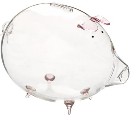 Tirelire cochon en verre transparent – Tirelire en forme de cochon pour économiser de l'argent – Jolie tirelire en verre, artisanat en verre, haricots dorés