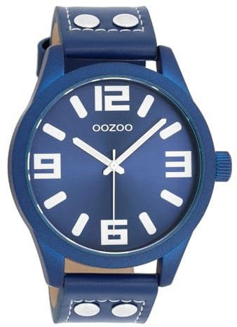 Oozoo - Timepieces Damen Uhr in dunkelblau/dunkelblau | Armbanduhr Damen mit Lederarmband | Moderne Uhr für Frauen | Edle Analog Damenuhr in rund C1092 (46mm Gehäuse)