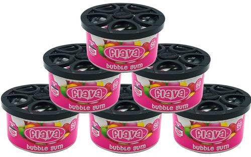 Flava - Original Tin, Air Freshener Tin for Cars, Bubblegum - 60 Days Long Lasting Fragrance, Fresh Smelling Scent, Eliminates Odour - Perfect for Home & Office - Pack of 6