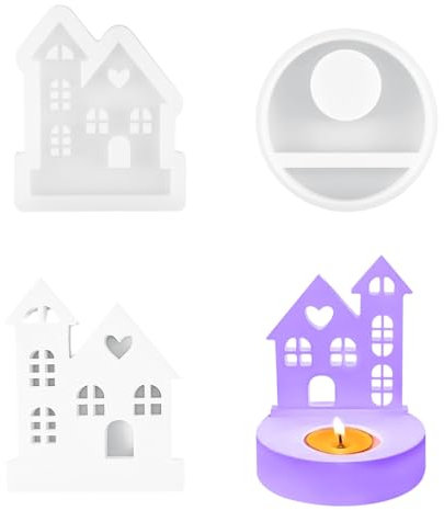 2 Pezzi Stampi in Silicone per Case, Stampi in Silicone per Colata con Finestra, Stampo Portacandele, Stampi per Gesso per Nell'artigianato in Gesso Candele Fai Da Te, Casa Natale