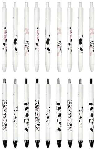 18 Pieces of Cow Pens, Interesting Click Gel Pens, Cute Cow Pattern Ballpoint Pens, Black Ink Pens, Student Stationery Supplies