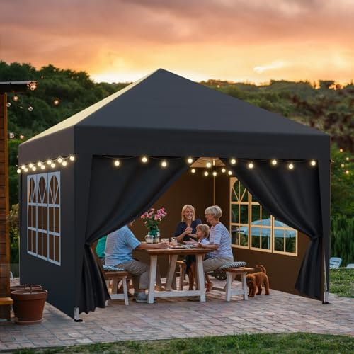 arvioo Pavillon 3x3m mit 4 Seitenwänden, Schützen Ihre Feier, Pop Up Faltpavillon Wasserdicht Winterfest Sonnenschutz 3-Fach Höhenverstellbar, Partyzelt Stahlgestell & 210D Oxford-Gewebe (Anthrazit)