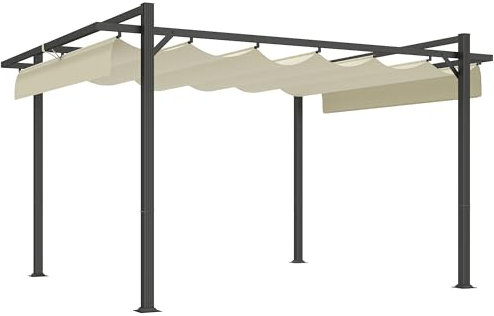 Outsunny 3 x 4m Pergola with Retractable Roof Canopy, Aluminium Frame Garden Gazebo Outdoor Sun Shade Shelter for Grill, Patio, Deck, Khaki