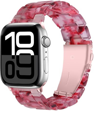 Miimall 38mm Harz Armband Kompatibel mit Apple Watch 10 Band 42mm Damen Herren, Leicht Verstellbare Ersatzarmband für iWatch Series 10 42MM Armband, Granatapfelrot