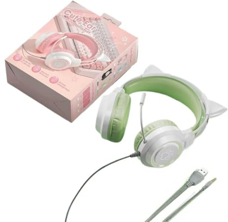 MEOW Series Gaming Headset with LED Cat Ears - Detachable Design, Crystal-Clear Communication, Multi-Platform Compatibility for PC/Switch/Tablet (Green)