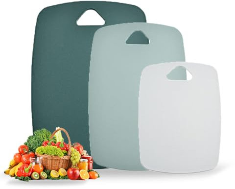 Chopping Board Set of 3 - Kitchen Cutting Boards, Dishwasher Safe, Multicolour, BPA Free Plastic Board with Non-Slip Back and Deep Drip Juice Groove for Vegetables and Fruits, Meat(Green)