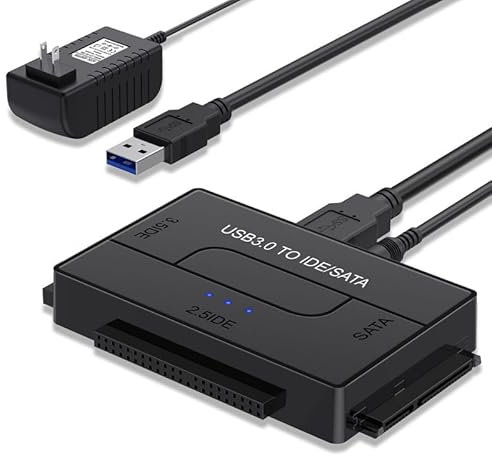 USB 3.0 zu IDE/SATA Festplatten Adapter, Multifunktionskonverter für 2,5'' und 3,5'' HDD/SSD, CD-ROM & DVD-RW Laufwerke, Externes Festplattenadapter mit Netzschalter, Kompatible Mac OS/Windows/Linux