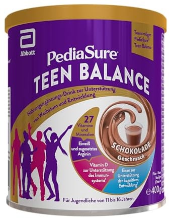 Pediasure Teenbalance Schoko 400g- für Wachstum, Entwicklung, Immunität | Nahrungsergänzungsshake für Teens 11-16 J.a., mit Protein, 27 Vitaminen & Mineralien (Eisen, Magnesium, Vitamin D, Vitamin C)