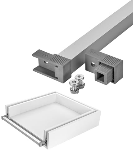 SOTECH VarioSlide Pat. Einhandverriegelung 1200mm für Schubladen ohne Front | Alu eloxiert mit grauem Adapter für VarioSlide Schwerlastauszüge KV2-100-H53-Lxxx-EH & KV2-200-H76-Lxxx-EH