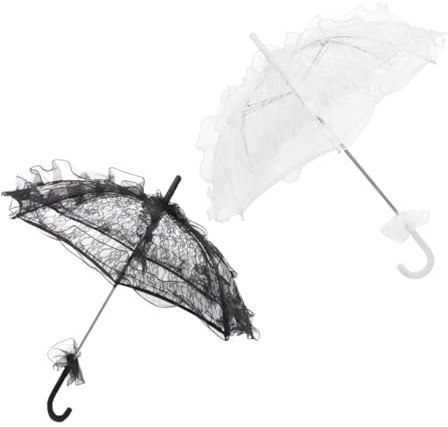 Parapluie de Mariée Vintage en Dentelle, Lot de 2 Noir Blanc | Fer et Plastique, Décoration Raffinée, Usage Polyvalent, pour Célébrations Nuptiales, Femmes et Demoiselles