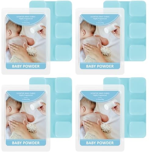 Scent-Hi Duftwachswürfe, Duftwachs, Wachswürfel - Natürliches Soja | Babypuderduft Düfte, 4 Stück Wachstörtchen für Raumdüfte, Weihnachten, Hochzeiten, Geburtstag, Valentinstag, Duftlampen