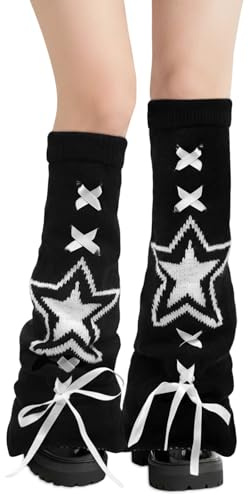 YAMEIZE Y2K Leg Warmers for Women Girl Cute Star Heart Printed Leg Warmer with Bow Tie for Winter