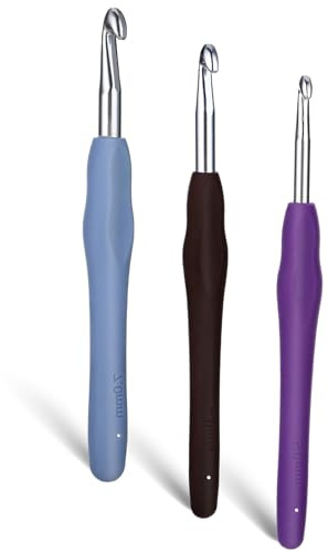 Yuannee Multicolor Aluminum Knitting Needles,3 PCS Crochet Hooks Ergonomic Crochet Hooks Set with Soft Grip 5mm 6mm 7mm Crochet Hooks Set for Beginners or Professionals
