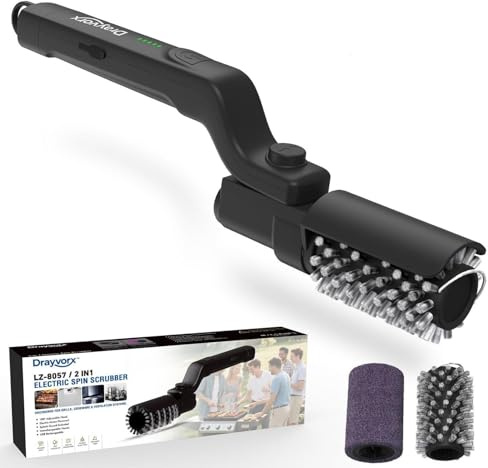 Brosse de nettoyage pour barbecue électrique, sans fil, rechargeable, transporte deux brosses de nettoyage de rechange, nettoyant étanche pour grilles de barbecue, barbecues extérieurs, cadeau pour