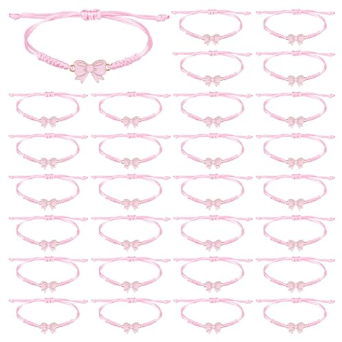 DICOSMETIC 30 Stück Rosa Schleifenarmbänder Großhandel Verstellbare Nylonkordel 1,5-9 cm Innendurchmesser Cheerleader Freundschaftsgeflecht Partygeschenk Handgefertigter Stapelsatz für Frauen
