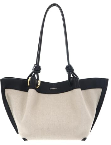 Coccinelle Schultertasche Finn Canvas Handbag Natural/Noir beige