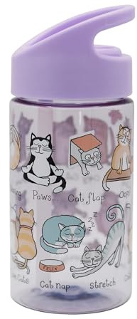 Tyrrell Katz Kids Drinking Bottle with Cats Print and Straw - Dishwasher Safe Lightweight Sports or School Water Flask - 400 ml