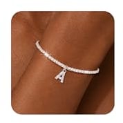 Astravia Initialen Armband Damen 925 Sterling Silber, Buchstaben Armband mit Zirkonia Anhänger, personalisiertes Alphabet Schmuck Geschenk für Frauen Mädchen