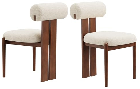 MALOL Esszimmerstühle 2er Set, Mid-Century Modern Polsterstühle aus Stoff mit Stabiler Rückenlehne & dunkelbraunen Holzbeinen, Geeignet für Esszimmer, Küche und Gastronomie, Beige