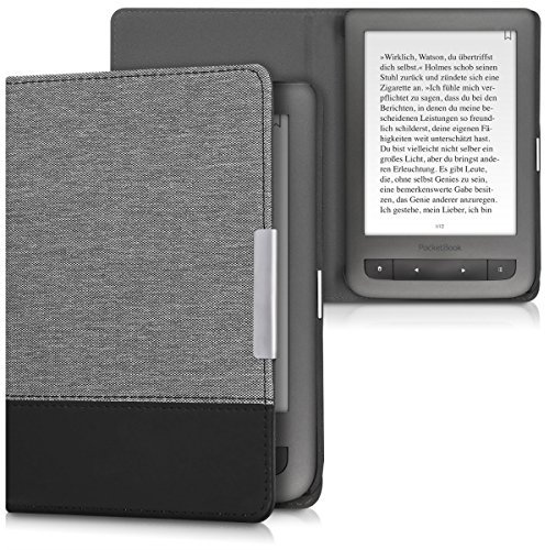 kwmobile Hülle kompatibel mit Pocketbook Touch Lux 3/Basic Lux/Basic Touch 2 - Canvas eReader Schutzhülle Cover Case - Grau Schwarz