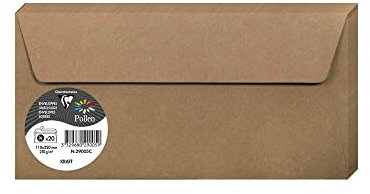Clairefontaine 29005C - Paquet de 20 Enveloppes Auto-Adhésives - Format DL (11x22cm) - 120g/m² - Coloris Kraft - Invitation Evènements et Correspondance - Gamme Pollen - Papier Premium Lisse