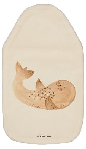 Mr. & Mrs. Panda Wärmflasche Robbe Liegen - Geschenk, Seehund, Körnerkissen, Wärmflasche mit Bezug, Gute Laune, Freude, Tiermotive, Bettflasche,