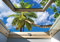 Forwall Fototapete Fensterbilck 3D Effekt Strand Meer Palmen Aussicht Wohnzimmer Schlafzimmer Vlies Tapete Wandtapete UV-Beständig Montagefertig (10414, VEXL (208x146 cm) 2 Bahnen)