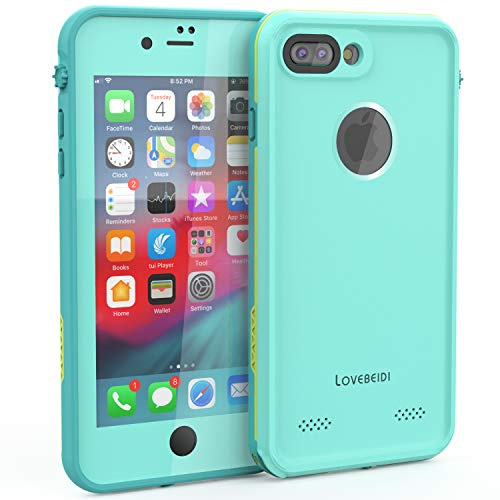 LOVE BEIDI iPhone 8 Plus/7 Plus Waterproof Case Cover Built-in Screen Protector Fully Sealed Life Shockproof Snowproof Underwater Protective Case for iPhone 8/7 Plus 5.5(Cyan/Green/Mint Green)